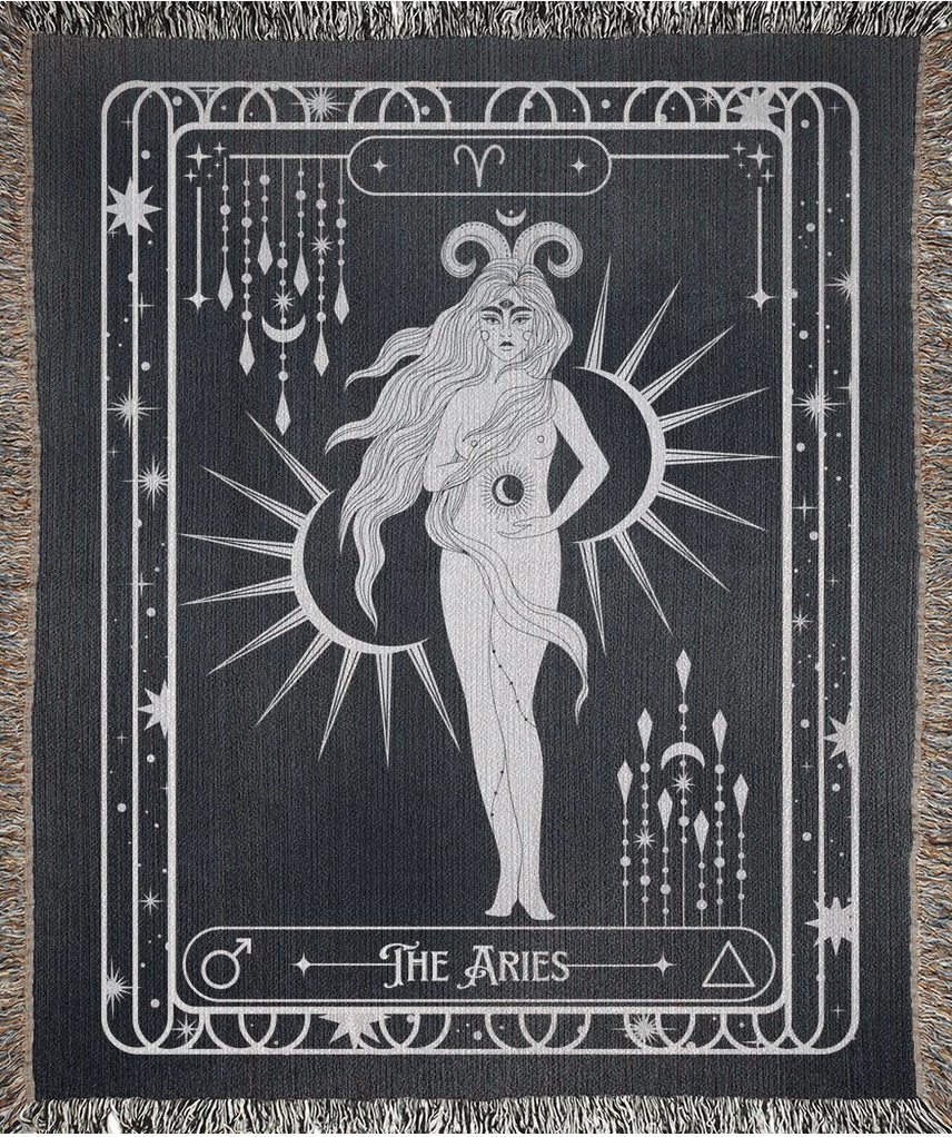 An astrological aries design like a tarot card, blanket